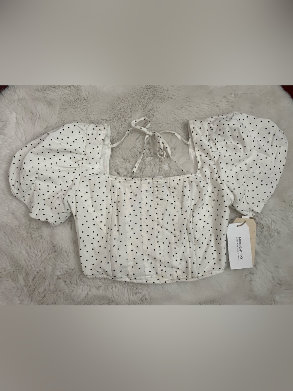 Polka Dot Puff Sleeve Cropped Top - White with Black Dots